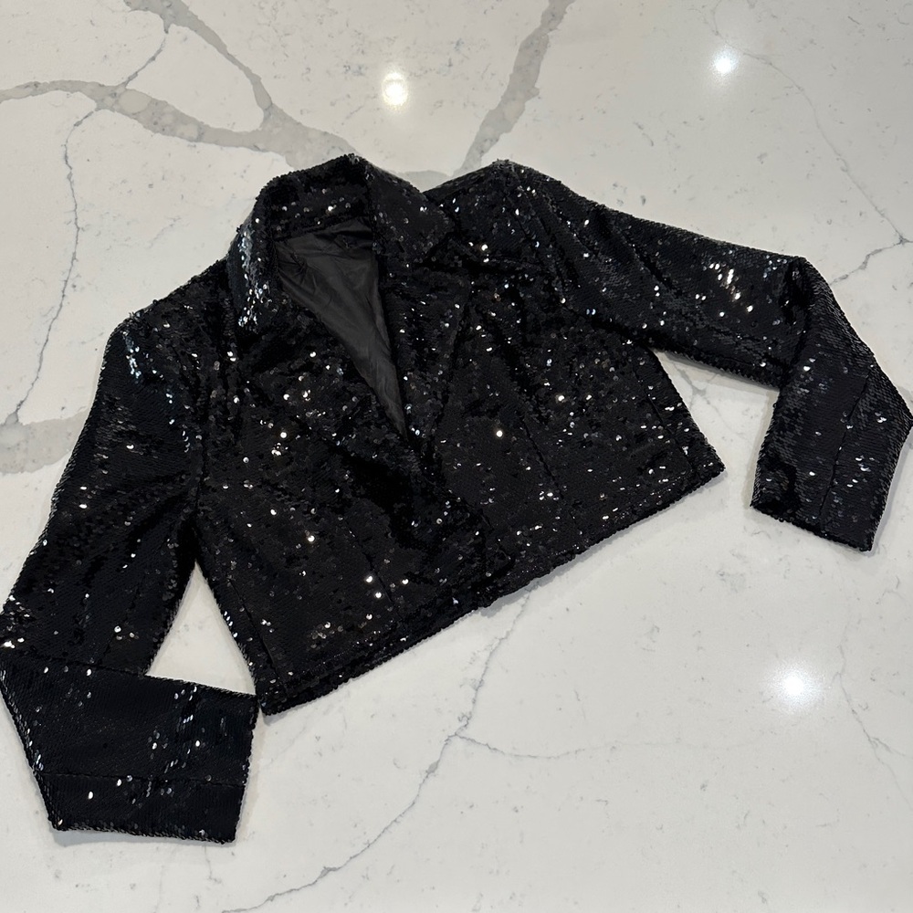 Black Sequin Cropped Blazer